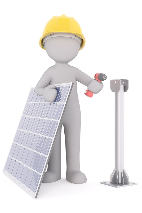 A 3D model of a man with a solar panel denoting solar generators which is one among the different types of generators