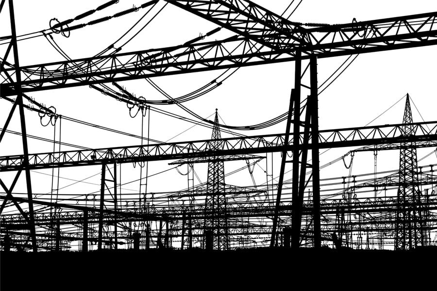 A power station with electricity pylons denoting electricity supply and break downs highlighting the different generator brands